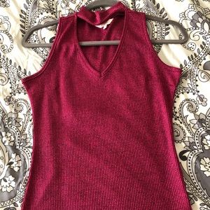 Pink deep v choker tank top